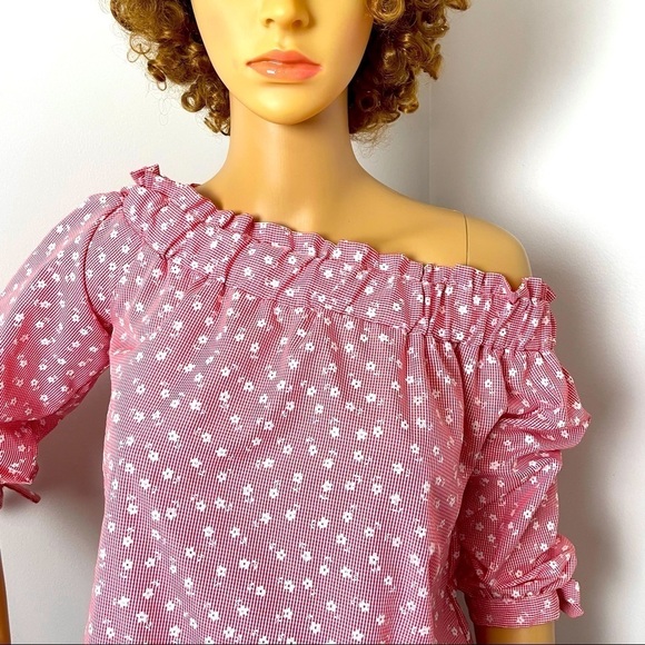 Love Notes Pink & White Floral Blouse – Elastic Neckline, Size Medium - Picture 2 of 9